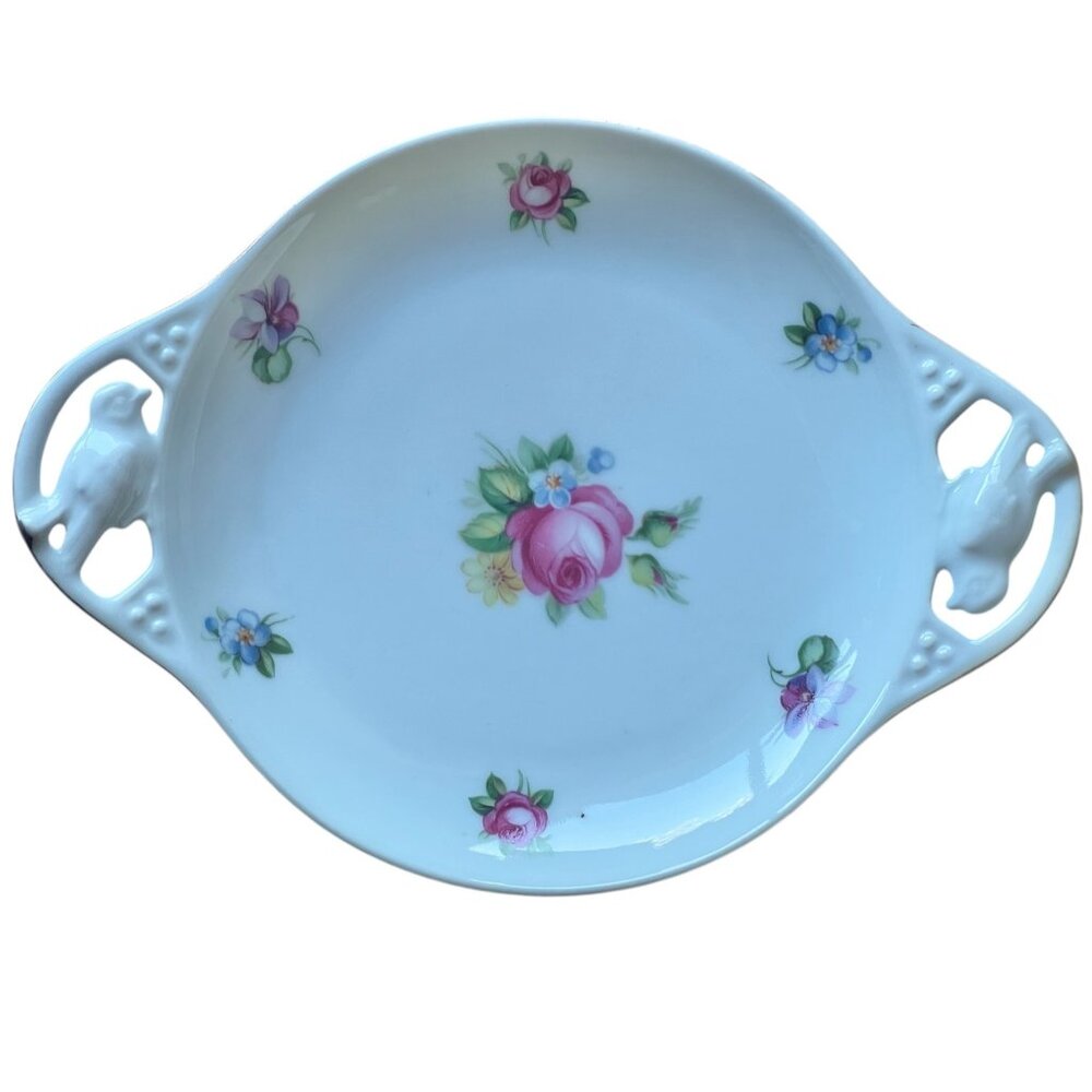 Reinhold Schlegelmilch Porcelain Plate Floral Bird Cut-Out Handles 8.5" x 6 1/8” - Picture 7 of 12